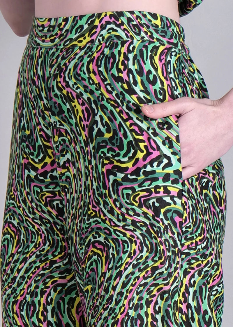 WOMEN'S LEOPARD PRINT SHIRT WITH TROUSERS RAYON CO-ORDS SET