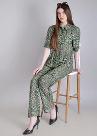 WOMEN'S LEOPARD PRINT SHIRT WITH TROUSERS RAYON CO-ORDS SET