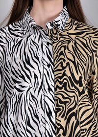 WOMEN'S WHITE BEIGE ZEBRA PRINT SHIRT WITH SHORTS RAYON CO-ORD SET