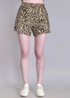 WOMEN'S WHITE BEIGE ZEBRA PRINT SHIRT WITH SHORTS RAYON CO-ORD SET