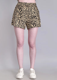 WOMEN'S WHITE BEIGE ZEBRA PRINT SHIRT WITH SHORTS RAYON CO-ORD SET
