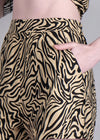 WOMEN'S WHITE BEIGE ZEBRA PRINT SHIRT WITH SHORTS RAYON CO-ORD SET