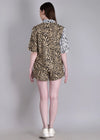 WOMEN'S WHITE BEIGE ZEBRA PRINT SHIRT WITH SHORTS RAYON CO-ORD SET