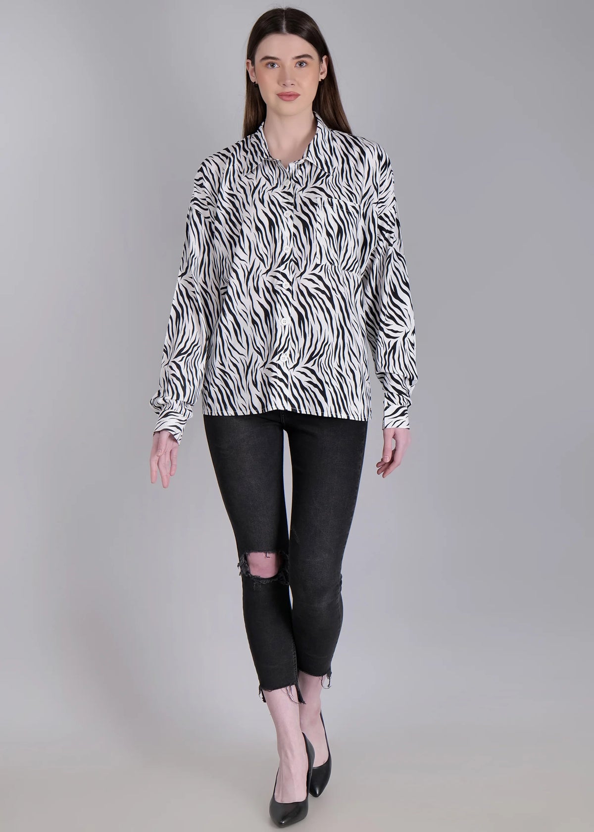 WOMEN'S ZEBRA PRINT RAYON SHIRT