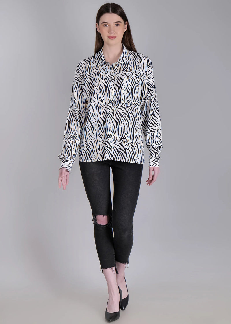 WOMEN'S ZEBRA PRINT RAYON SHIRT