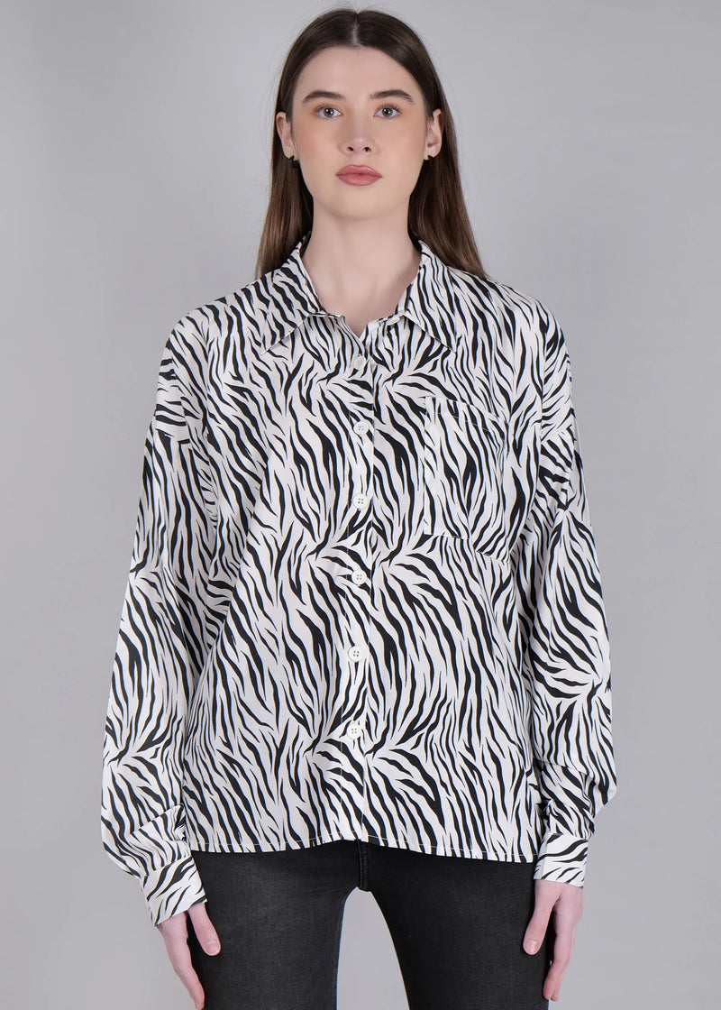 WOMEN'S ZEBRA PRINT RAYON SHIRT