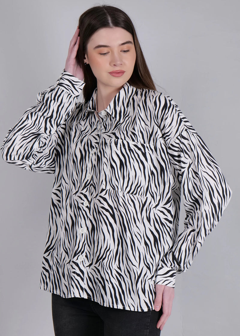 WOMEN'S ZEBRA PRINT RAYON SHIRT