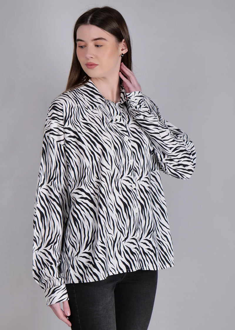 WOMEN'S ZEBRA PRINT RAYON SHIRT