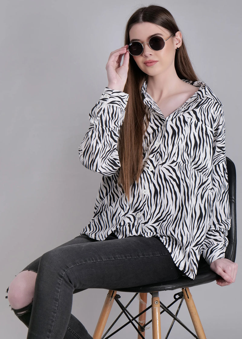 WOMEN'S ZEBRA PRINT RAYON SHIRT