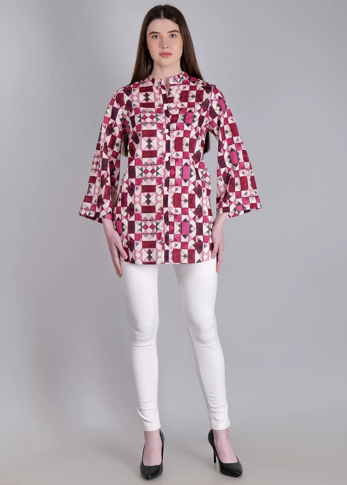 WOMEN'S GEOMETRIC PRINT PURE COTTON TOP