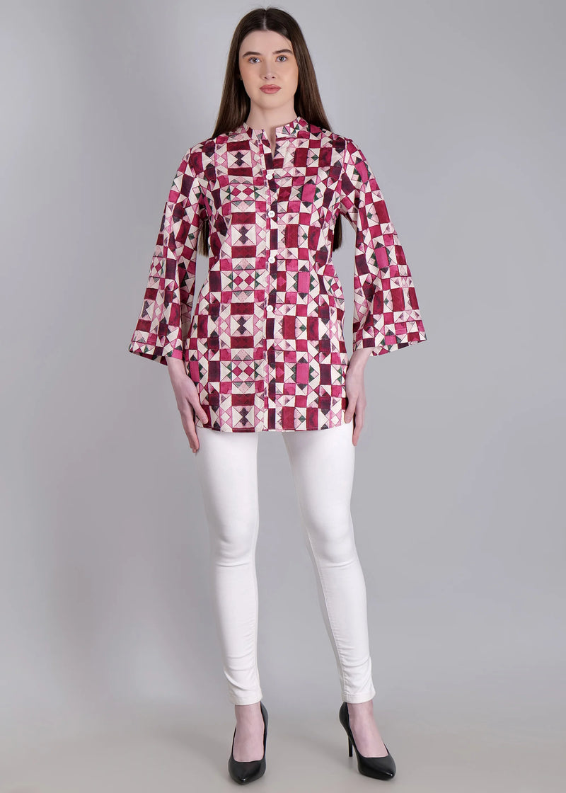 WOMEN'S GEOMETRIC PRINT PURE COTTON TOP