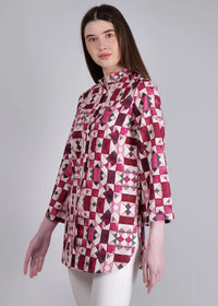 WOMEN'S GEOMETRIC PRINT PURE COTTON TOP