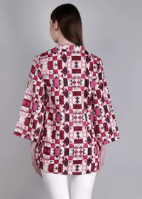 WOMEN'S GEOMETRIC PRINT PURE COTTON TOP