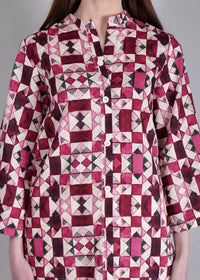 WOMEN'S GEOMETRIC PRINT PURE COTTON TOP