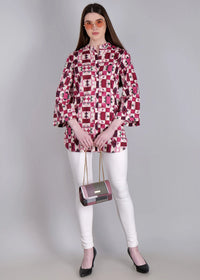 WOMEN'S GEOMETRIC PRINT PURE COTTON TOP