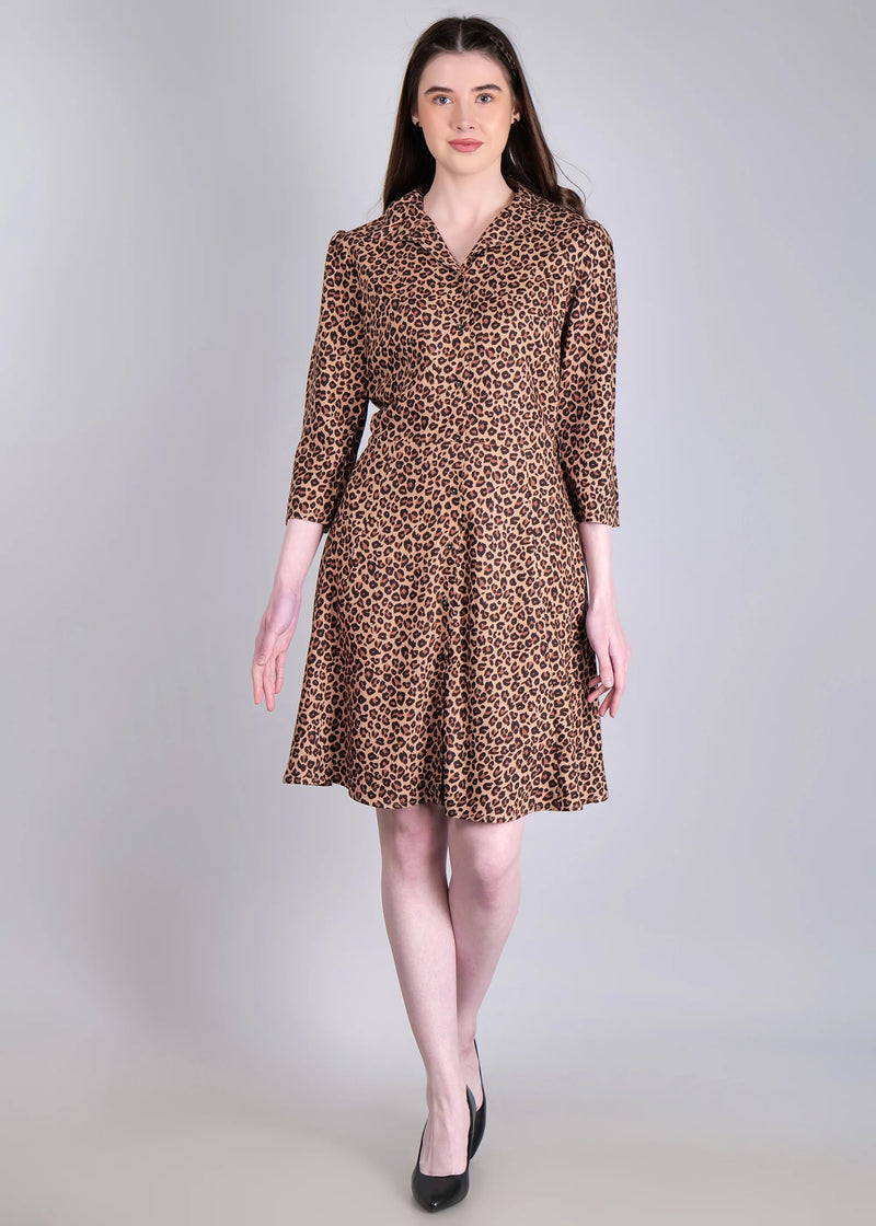 WOMEN'S LEOPARD PRINT MINI SHIRT RAYON DRESS
