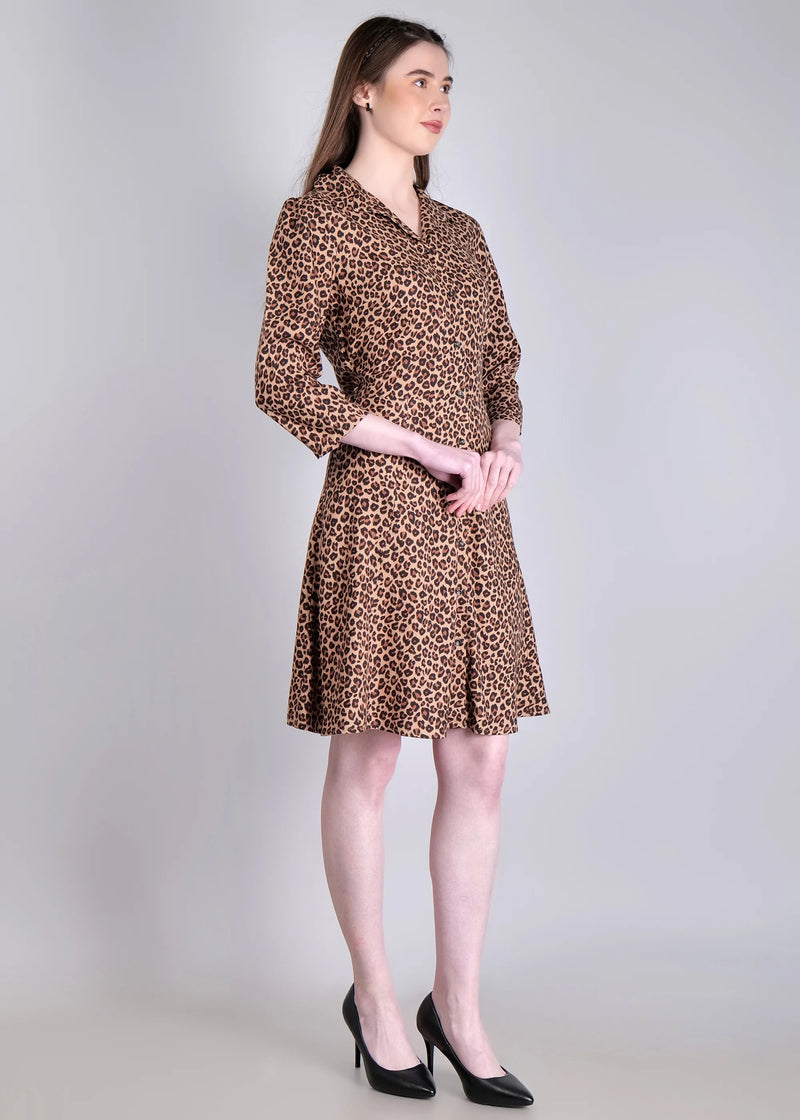WOMEN'S LEOPARD PRINT MINI SHIRT RAYON DRESS