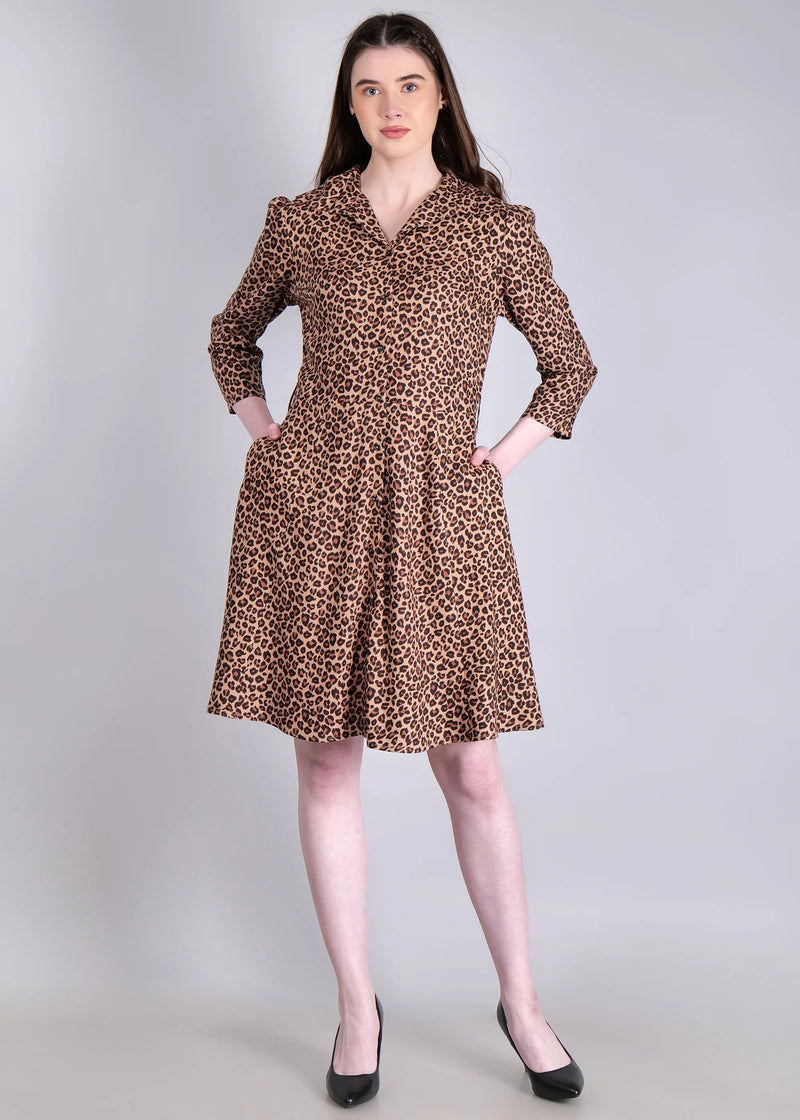 WOMEN'S LEOPARD PRINT MINI SHIRT RAYON DRESS