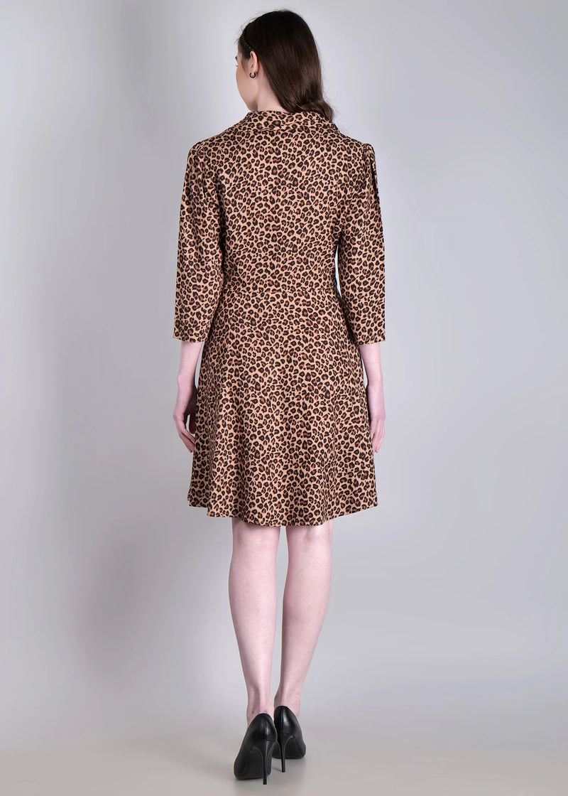 WOMEN'S LEOPARD PRINT MINI SHIRT RAYON DRESS