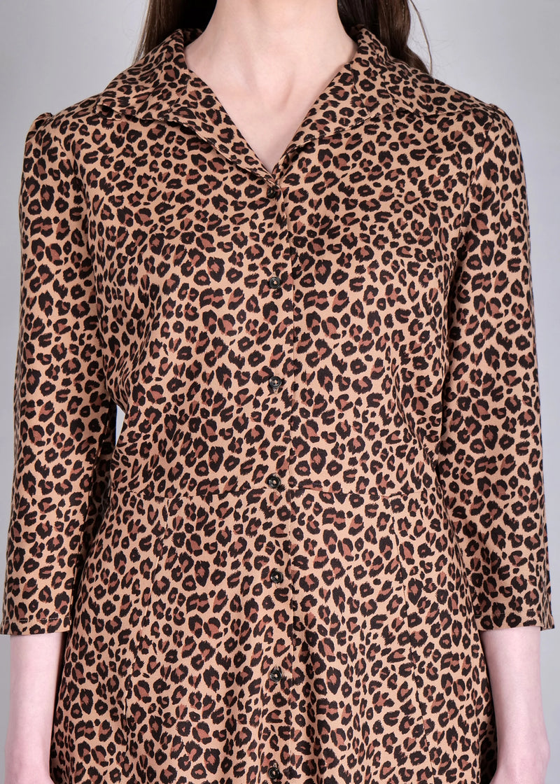 WOMEN'S LEOPARD PRINT MINI SHIRT RAYON DRESS