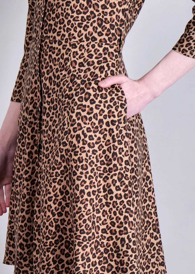 WOMEN'S LEOPARD PRINT MINI SHIRT RAYON DRESS