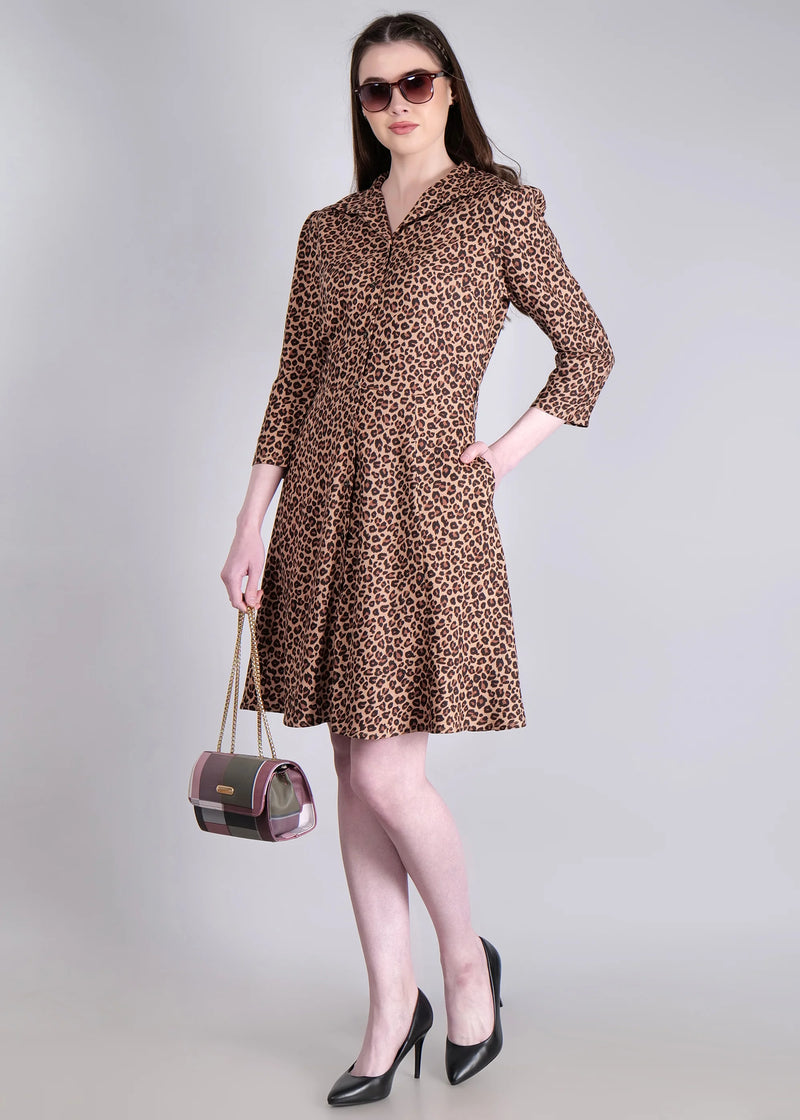 WOMEN'S LEOPARD PRINT MINI SHIRT RAYON DRESS