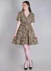 WOMEN'S BEIGE ZEBRA PRINT MINI FLARED RAYON DRESS