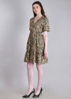 WOMEN'S BEIGE ZEBRA PRINT MINI FLARED RAYON DRESS