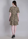 WOMEN'S BEIGE ZEBRA PRINT MINI FLARED RAYON DRESS