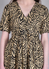 WOMEN'S BEIGE ZEBRA PRINT MINI FLARED RAYON DRESS