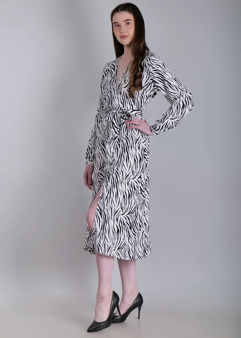 WOMEN'S ZEBRA PRINT A-LINE RAYON MIDI DRESS