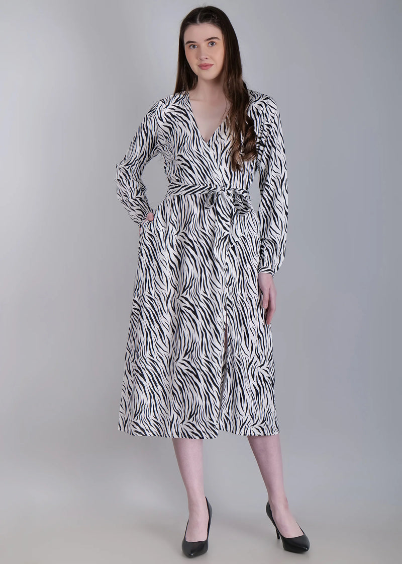 WOMEN'S ZEBRA PRINT A-LINE RAYON MIDI DRESS