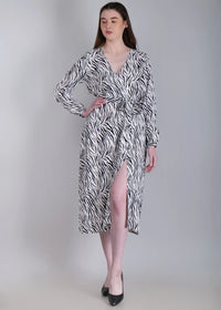 WOMEN'S ZEBRA PRINT A-LINE RAYON MIDI DRESS