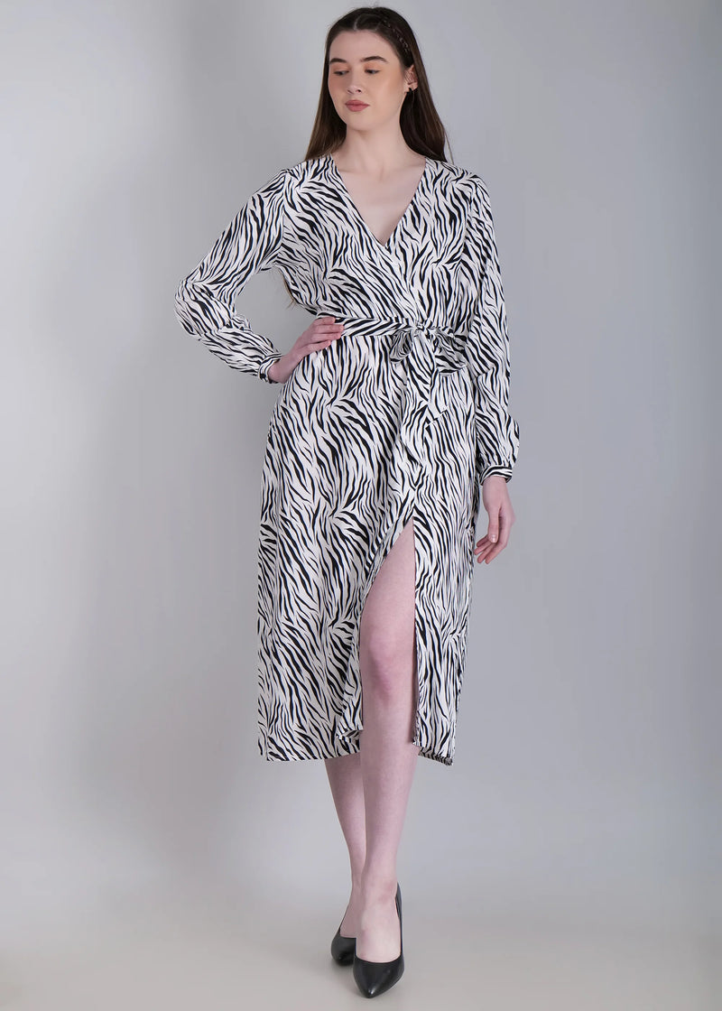 WOMEN'S ZEBRA PRINT A-LINE RAYON MIDI DRESS