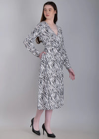 WOMEN'S ZEBRA PRINT A-LINE RAYON MIDI DRESS