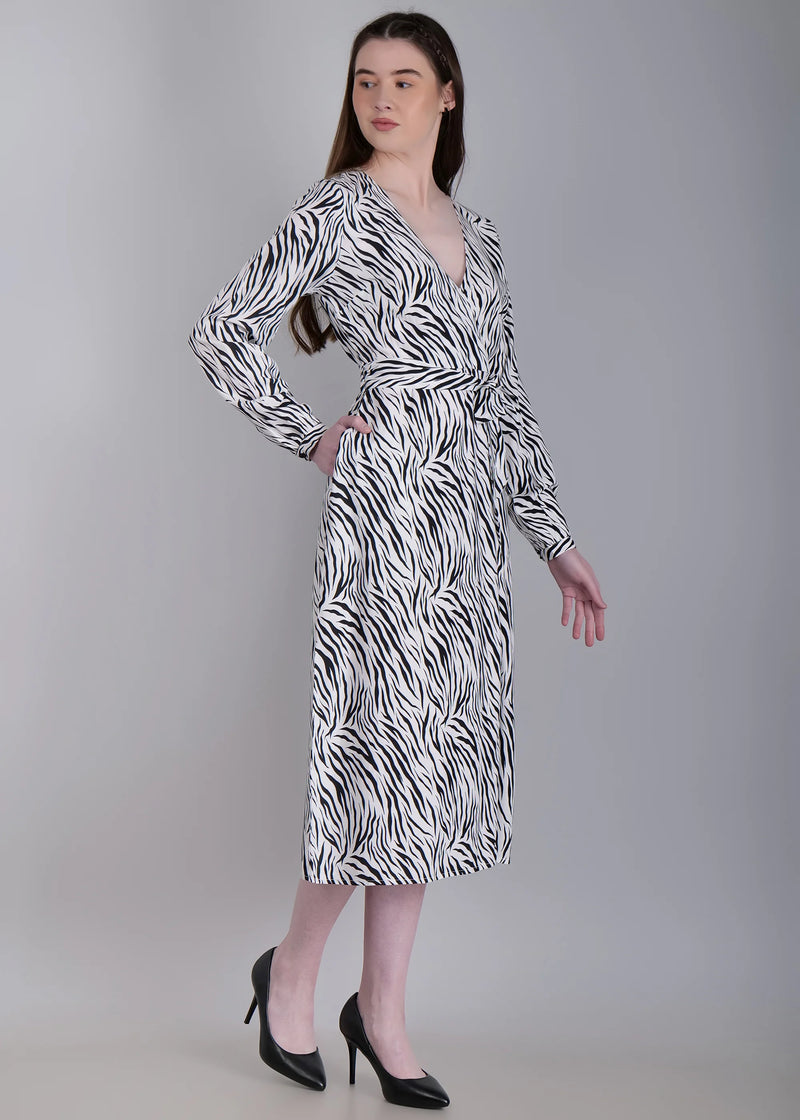 WOMEN'S ZEBRA PRINT A-LINE RAYON MIDI DRESS