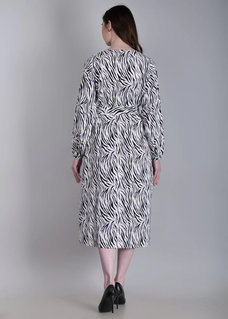 WOMEN'S ZEBRA PRINT A-LINE RAYON MIDI DRESS