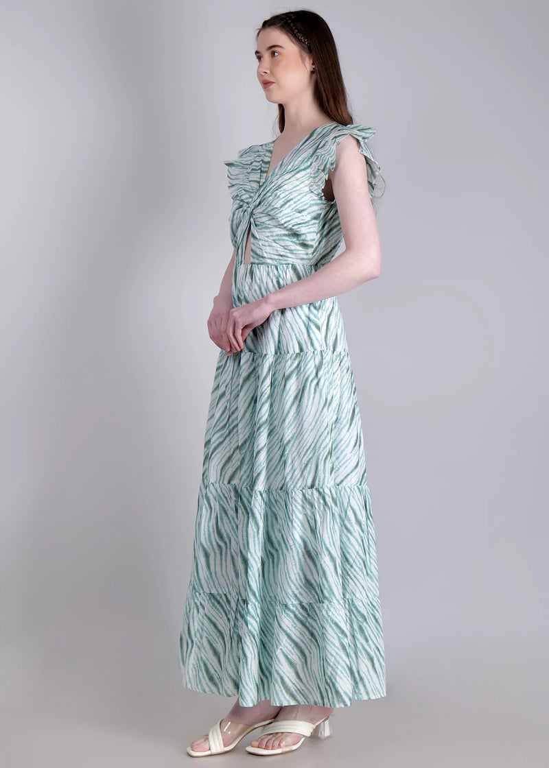 WOMEN'S PRINTED CROSS OVER WAIST CUT PURE COTTON MAXI DRESS