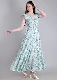 WOMEN'S PRINTED CROSS OVER WAIST CUT PURE COTTON MAXI DRESS