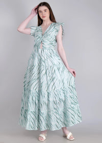 WOMEN'S PRINTED CROSS OVER WAIST CUT PURE COTTON MAXI DRESS