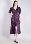 WOMEN'S DIGITAL IKAT PRINT RUCHED SLEEVES RAYON MIDI DRESS