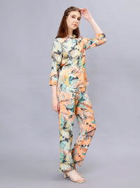 WOMEN'S TROPICAL PRINTED HIGH LOW SHIRT WITH  TROUSERS RAYON CO-ORDS SET