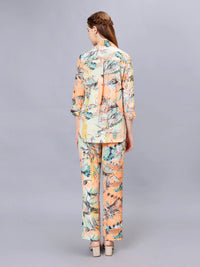 WOMEN'S TROPICAL PRINTED HIGH LOW SHIRT WITH  TROUSERS RAYON CO-ORDS SET