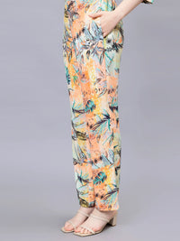 WOMEN'S TROPICAL PRINTED HIGH LOW SHIRT WITH  TROUSERS RAYON CO-ORDS SET
