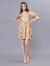 WOMEN'S STYLIZED FLOWERS AND LEAVES PRINT V-NECK SATIN MINI DRESS