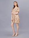 WOMEN'S STYLIZED FLOWERS AND LEAVES PRINT V-NECK SATIN MINI DRESS