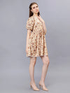 WOMEN'S STYLIZED FLOWERS AND LEAVES PRINT V-NECK SATIN MINI DRESS