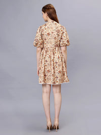 WOMEN'S STYLIZED FLOWERS AND LEAVES PRINT V-NECK SATIN MINI DRESS