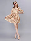 WOMEN'S STYLIZED FLOWERS AND LEAVES PRINT V-NECK SATIN MINI DRESS
