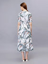WOMEN'S ALLOVER TROPICAL PRINT PUFF SLEEVE A-LINE TUNIC  COTTON BLEND DRESS